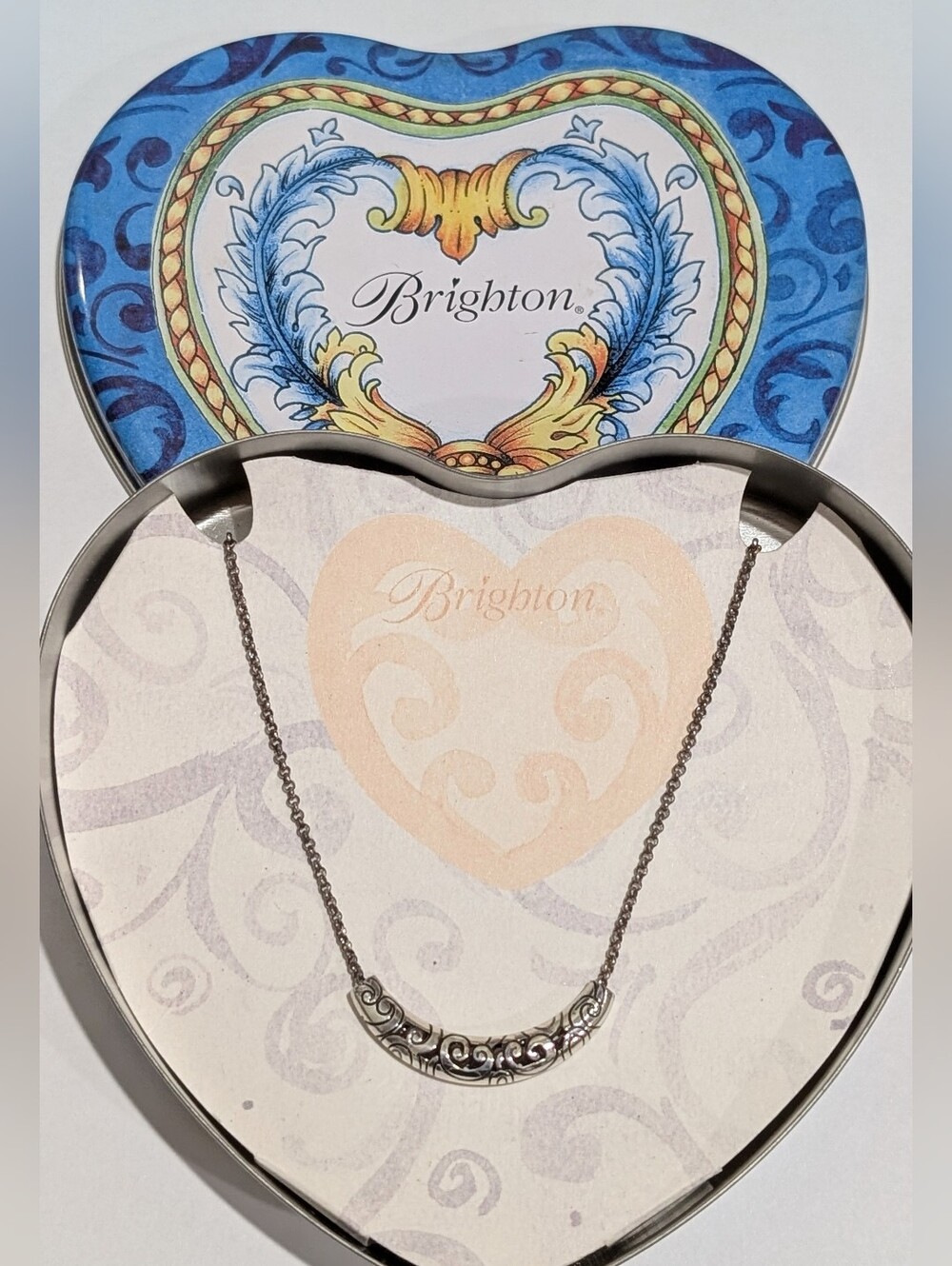 Brighton Silver Plated Slide 16-18" Necklace With Storage Tin